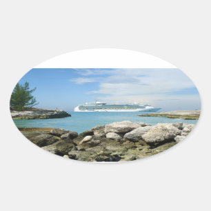Cruise Ship at CocoCay Oval Sticker