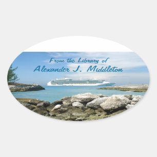 Cruise Ship at CocoCay Personalised Bookplate Oval Sticker