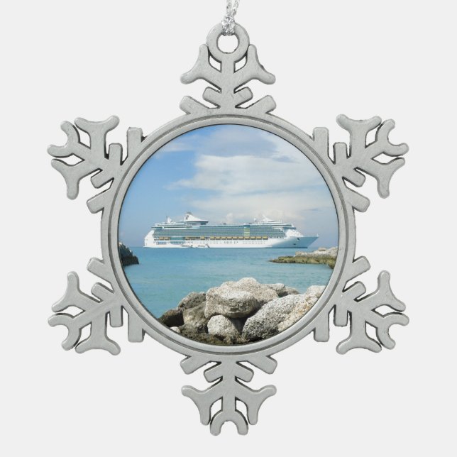 Cruise Ship at CocoCay Snowflake Pewter Christmas Ornament (Front)