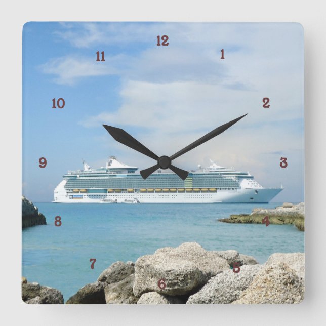 Cruise Ship at CocoCay Square Wall Clocks (Front)