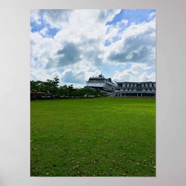 Cruise Ship at Singapore Harbour with Terminal Poster (Front)