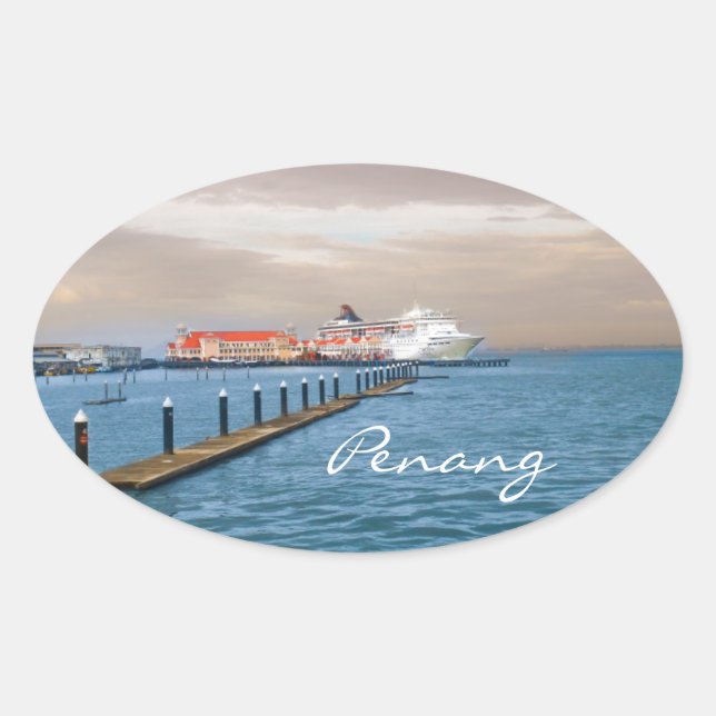Cruise Ship At The Pier Oval Sticker (Front)