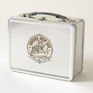 Cruise Ship Cat Cruise Ship Cat Vintage Vector Art Metal Lunch Box