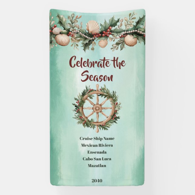 Cruise Ship Christmas Holiday Coastal Cabin Door Banner (Vertical)