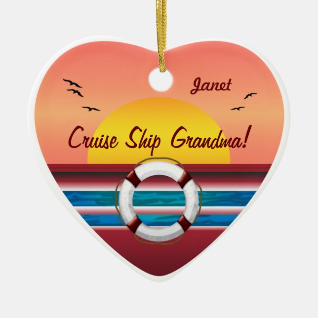 Cruise Ship Grandma - Personalised Heart Ceramic Ornament (Front)