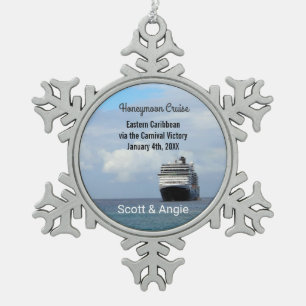 Cruise Ship   Honeymoon Personalised Snowflake Pewter Christmas Ornament