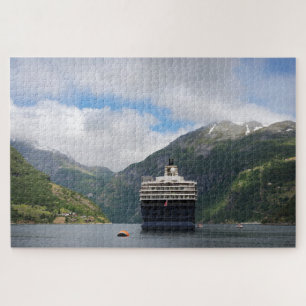 Cruise ship in Geirangerfjord in Norway Jigsaw Puzzle