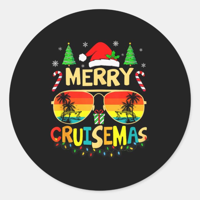 Cruise Ship Merry Christmas Lights Cruising Vacati Classic Round Sticker (Front)