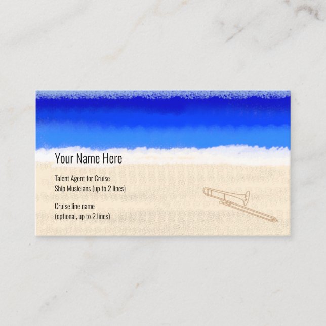 Cruise Ship Musician Trombone on Beach Business Card (Front)