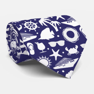 Cruise Ship Nautical Navy Blue and White Patterned Tie
