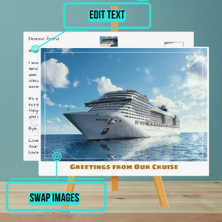 Cruise Ship on Blue Water Postcard