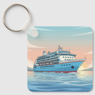 Cruise ship on ocean key ring