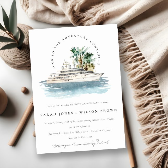 Cruise Ship Palm Seascape Any Year Anniversary Invitation (Creator Uploaded)