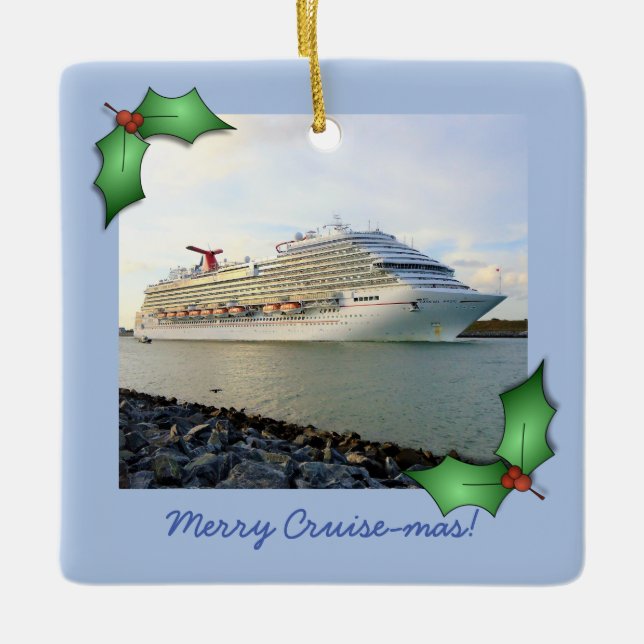 Cruise Ship Portrait Merry Cruise-mas custom Ceramic Tree Decoration (Front)