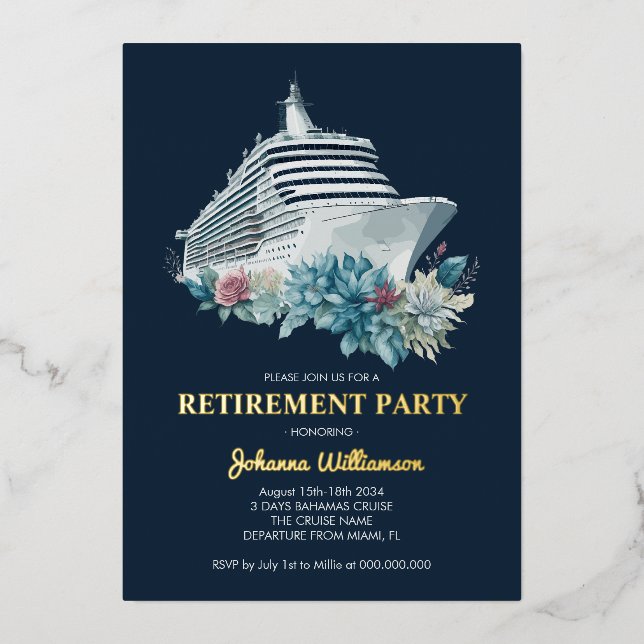 Cruise Ship Retirement Party Gold Foil Invitation (Front)