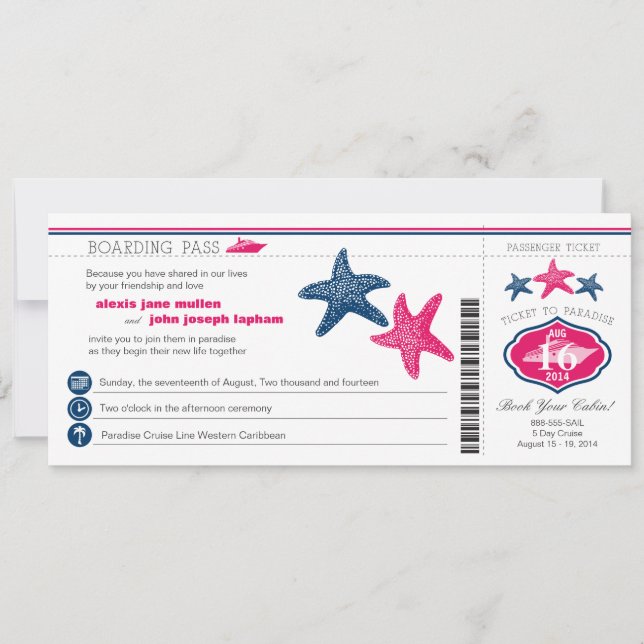 Cruise Ship Starfish Boarding Pass Wedding Invitation (Front)