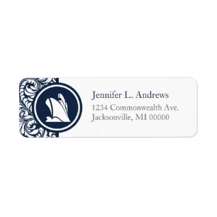 Cruise Ship Theme Navy Damask Address Labels