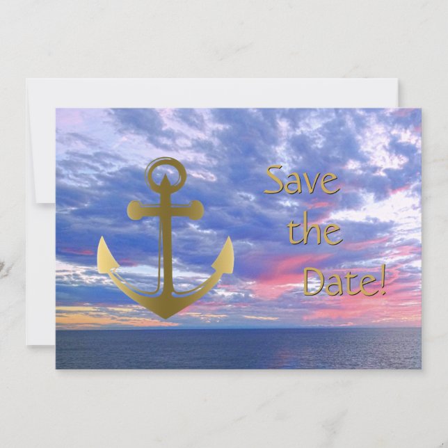 Cruise Ship Wedding Save the Date Ocean Sunset (Front)