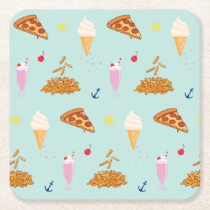 Cruise Snacks Pattern Square Paper Coaster