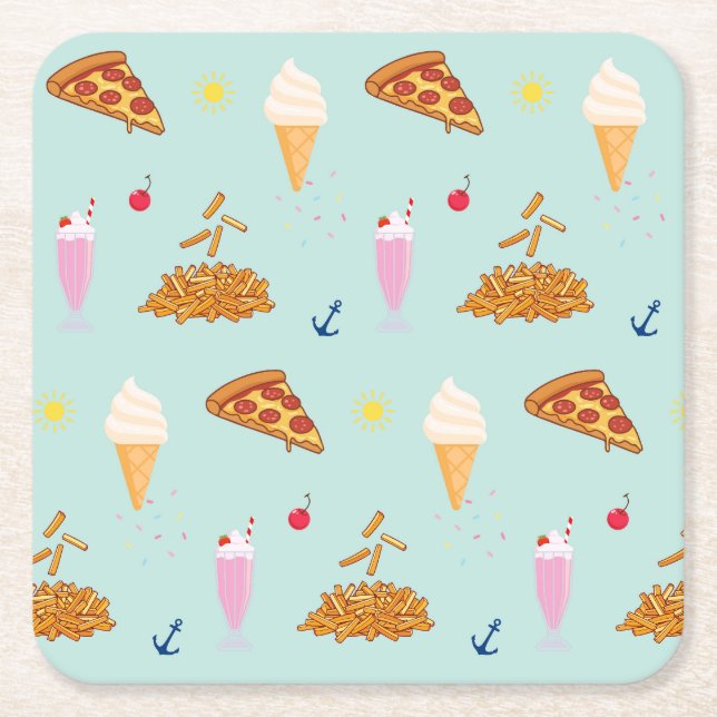  Cruise Snacks Pattern Square Paper Coaster (Front)