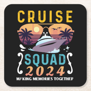 Cruise Squad 2024 Family Vacation Matching Group Square Paper Coaster