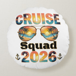 Cruise Squad 2026 - Retro Sunset Round Cushion