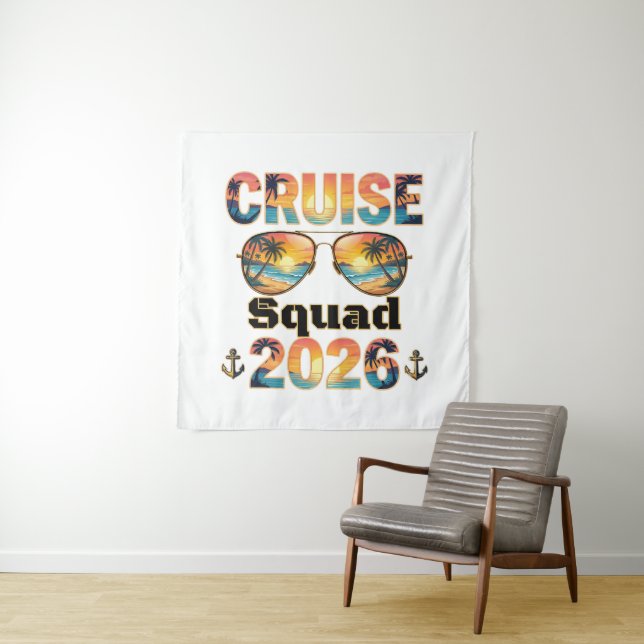 Cruise Squad 2026 - Retro Sunset Tapestry (In Situ)