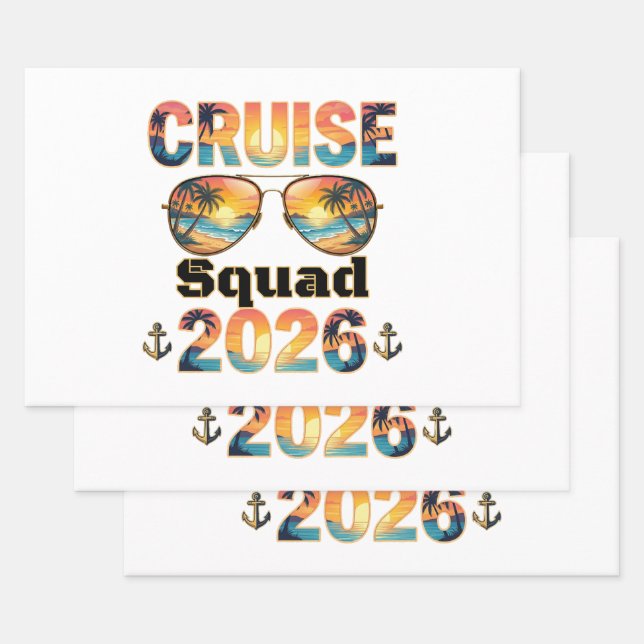 Cruise Squad 2026 - Retro Sunset Wrapping Paper Sheet (Set)