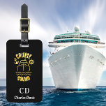 Cruise squad black gold monogram name luggage tag<br><div class="desc">A black background,  decorted with a cruise ship and the golden text: Cruise Squad.  Personalise and add your monogram initials and full name on the front. 
Back: add your contact information.</div>