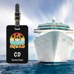 Cruise squad retro monogram name luggage tag<br><div class="desc">A black background. Decorted with a retro looking image with a sunset,  palm trees and  the text: Cruise Squad.  Personalise and add your monogram initials and full name on the front. 
Back: add your contact information.</div>