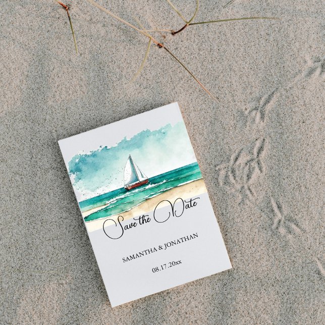 Cruise wedding, modern minimalist watercolour save the date (Creator Uploaded)