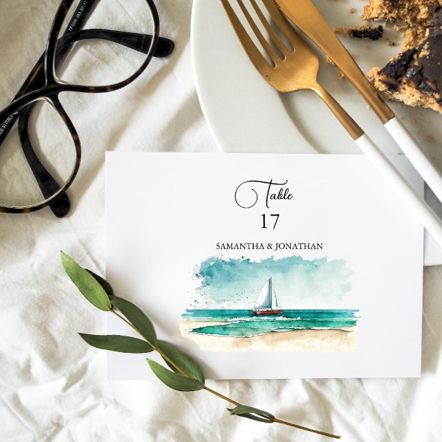 Cruise wedding, modern minimalist watercolour table number (Creator Uploaded)
