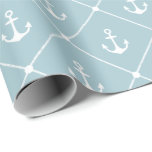 Cruise Wedding Nautical Anchor Rope Pattern Wrapping Paper<br><div class="desc">Coastal theme light blue and white anchors and ships rope graphic pattern wrapping paper</div>