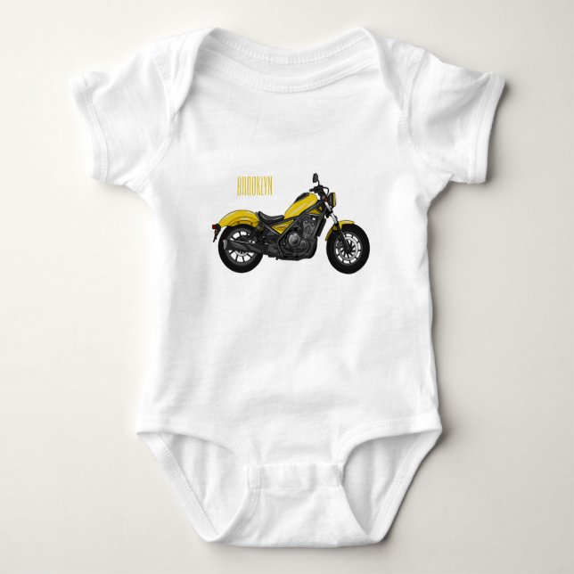 Cruiser motorcycle cartoon illustration baby bodysuit (Front)