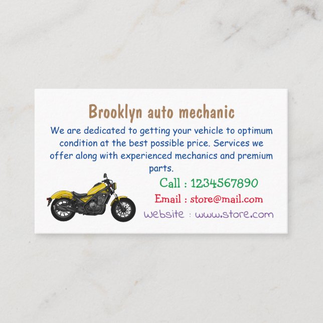Cruiser motorcycle cartoon illustration  business card (Front)