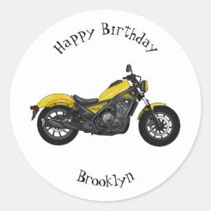 Cruiser motorcycle cartoon illustration classic round sticker