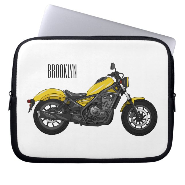 Cruiser motorcycle cartoon illustration laptop sleeve (Front)