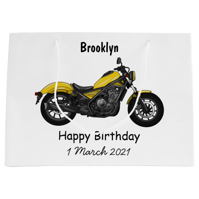 Cruiser motorcycle cartoon illustration  large gift bag (Front)