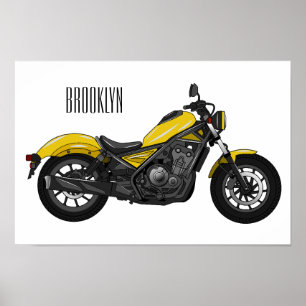 Cruiser motorcycle cartoon illustration  poster