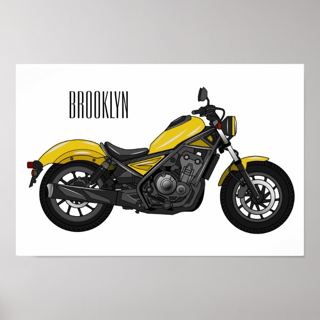 Cruiser motorcycle cartoon illustration  poster (Front)