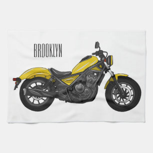 Cruiser motorcycle cartoon illustration tea towel
