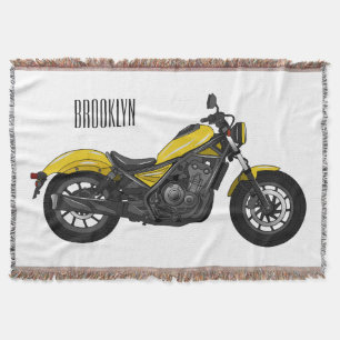 Cruiser motorcycle cartoon illustration throw blanket