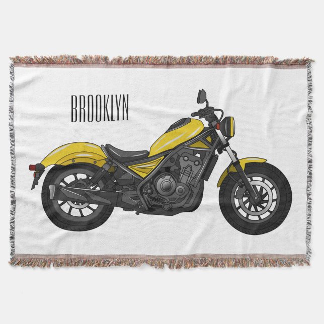 Cruiser motorcycle cartoon illustration throw blanket (Front)