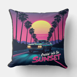 Cruisin' into the Sunset - 80s Retro Drive Cushion