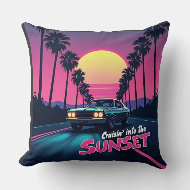 Cruisin' into the Sunset - 80s Retro Drive  Cushion (Front)