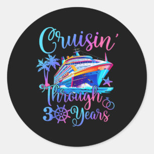 Cruisin Through 30 Years 30th Wedding Anniversary Classic Round Sticker
