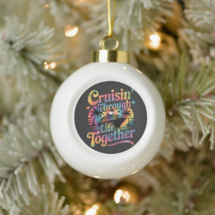 Cruisin Through Life Together Ceramic Ball Christmas Ornament