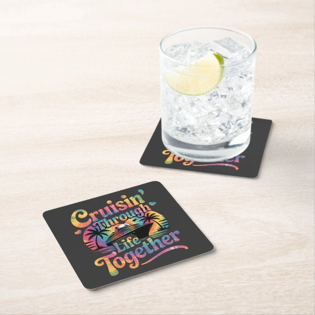 Cruisin Through Life Together Square Paper Coaster (Insitu)