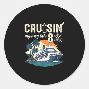 Cruisin way into 80 funny 80th birthday cruise classic round sticker