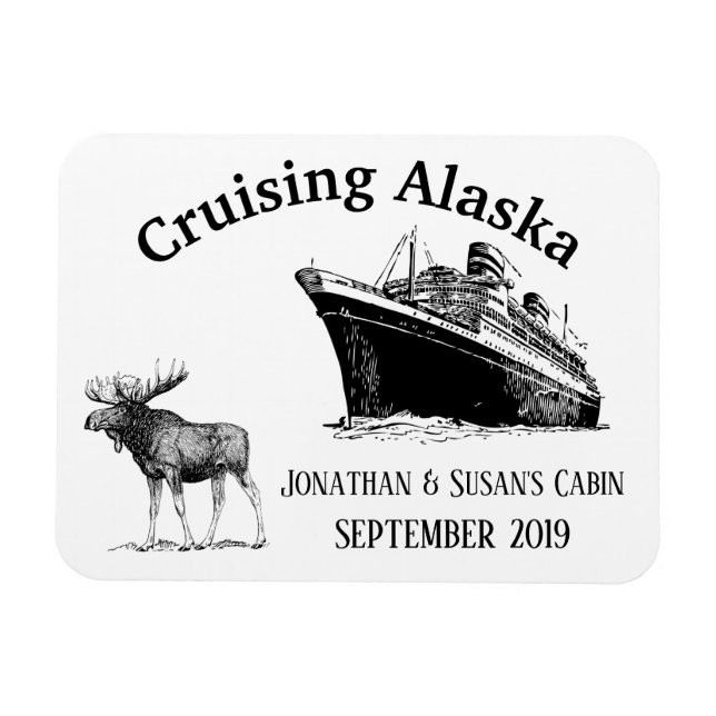 Cruising Alaska Ship and Moose Magnet (Horizontal)